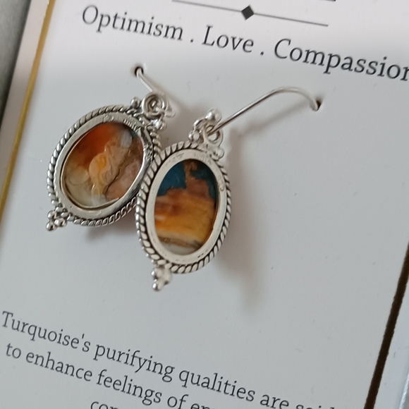 SHIVAM STERLING SILVER TURQUOISE TEARDROP EARRINGSAPPROXIMATELY 1 1/4  INCH LON - Picture 7 of 8